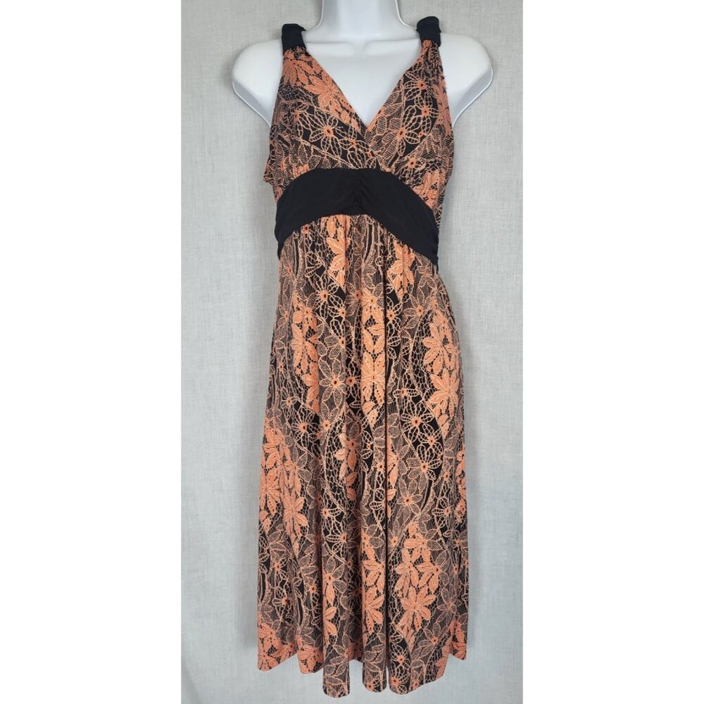 Sundress Black & Orange Size 1XL Pull-On Belted Dress Summer Spring Vacation